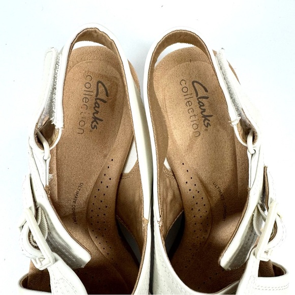 Clarks Collection Ivory Nerisa West Buckle Cork Wedge Sandals Sz 10 Comfort Shoe - Picture 3 of 9